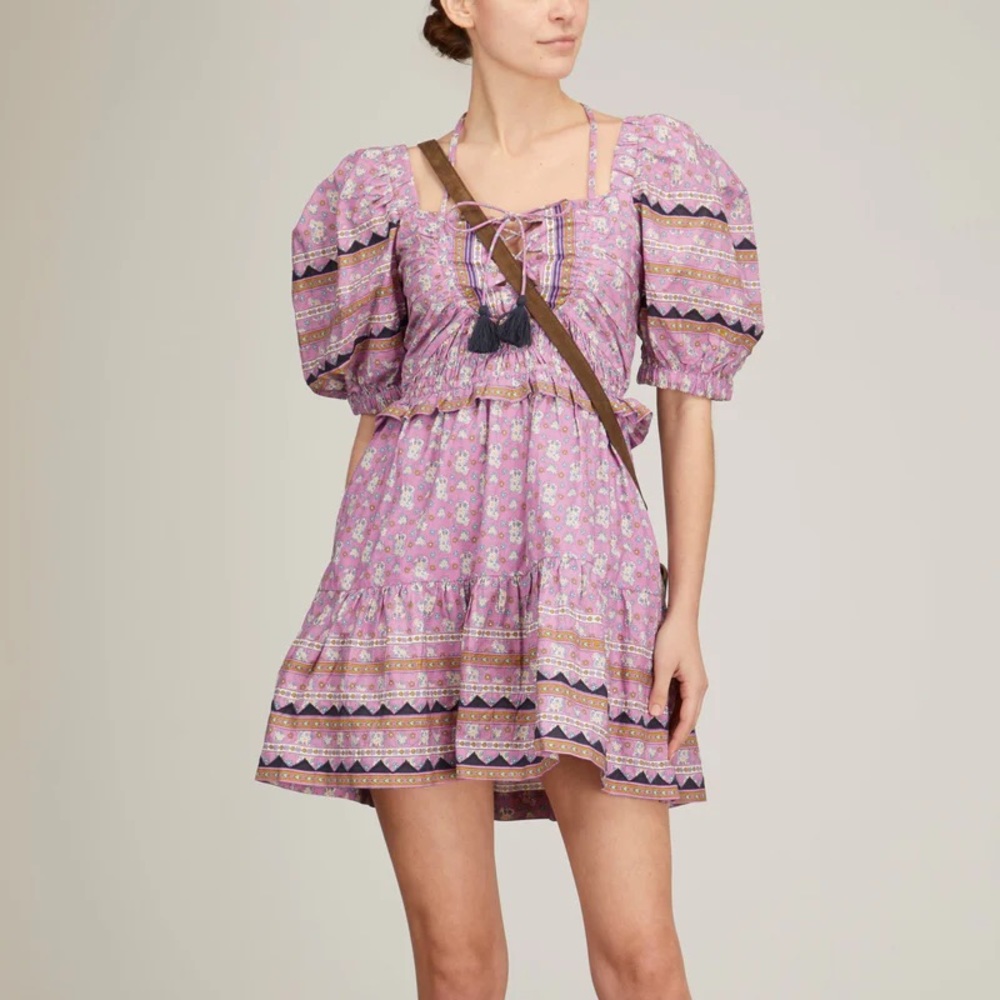 SEA Perry Border Puff Sleeve Dress in Lilac